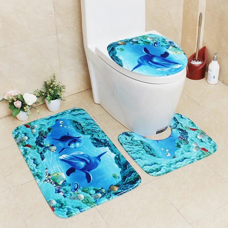 Y&D Anti-Slip Bath Mat Set - Flannel Bathroom Rug Carpet Toilet Mats, Washable Absorbent Bathroom Mats - Image 2