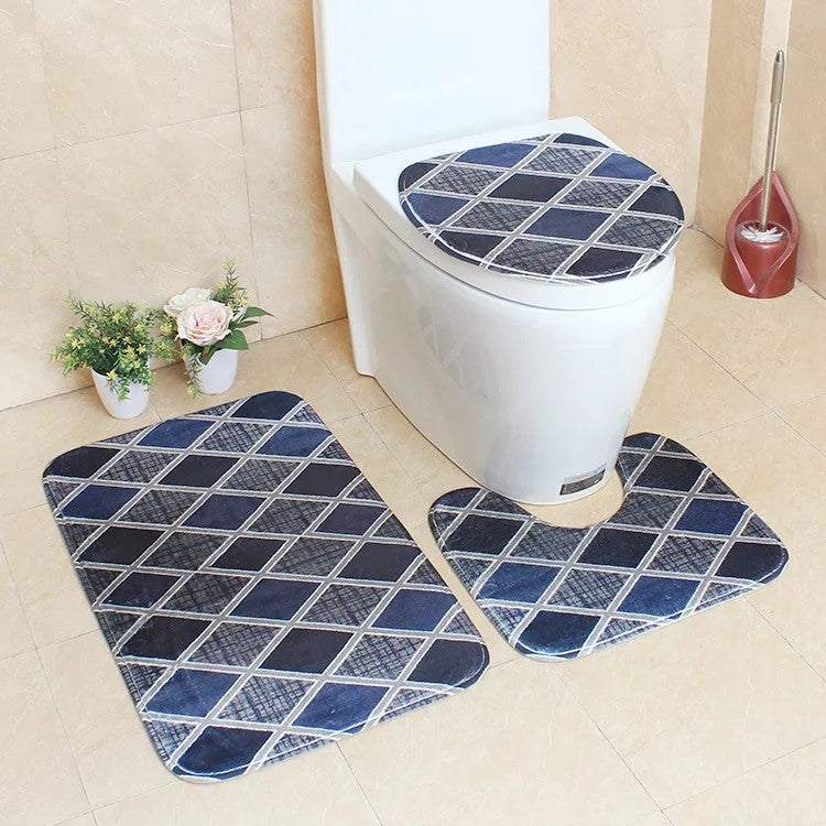 Y&D Anti-Slip Bath Mat Set - Flannel Bathroom Rug Carpet Toilet Mats, Washable Absorbent Bathroom Mats - Image 1