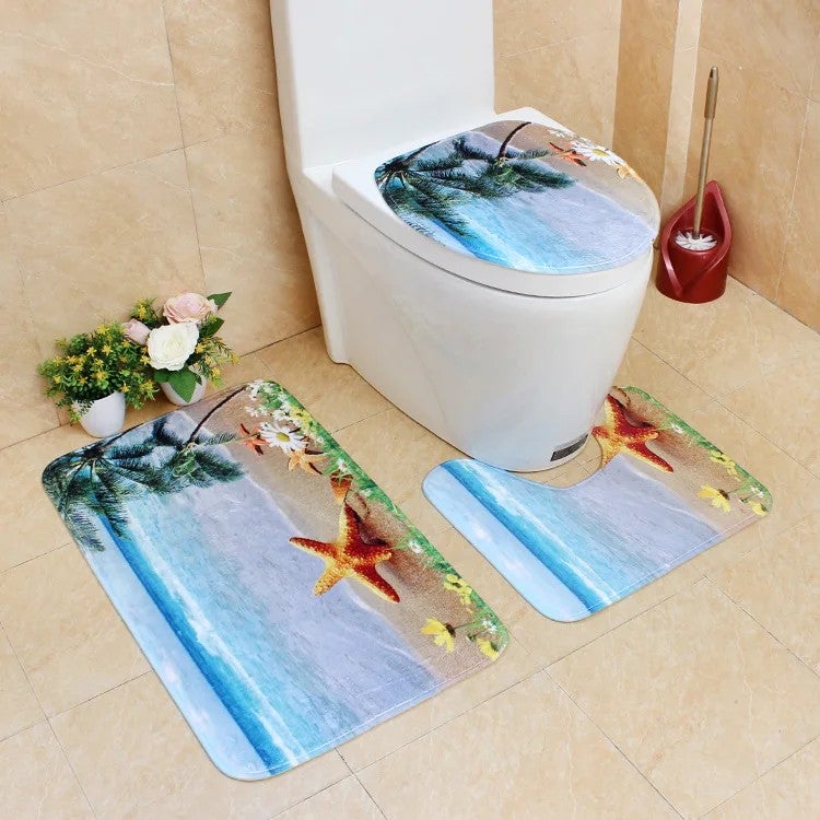 Y&D Anti-Slip Bath Mat Set - Flannel Bathroom Rug Carpet Toilet Mats, Washable Absorbent Bathroom Mats - Image 4