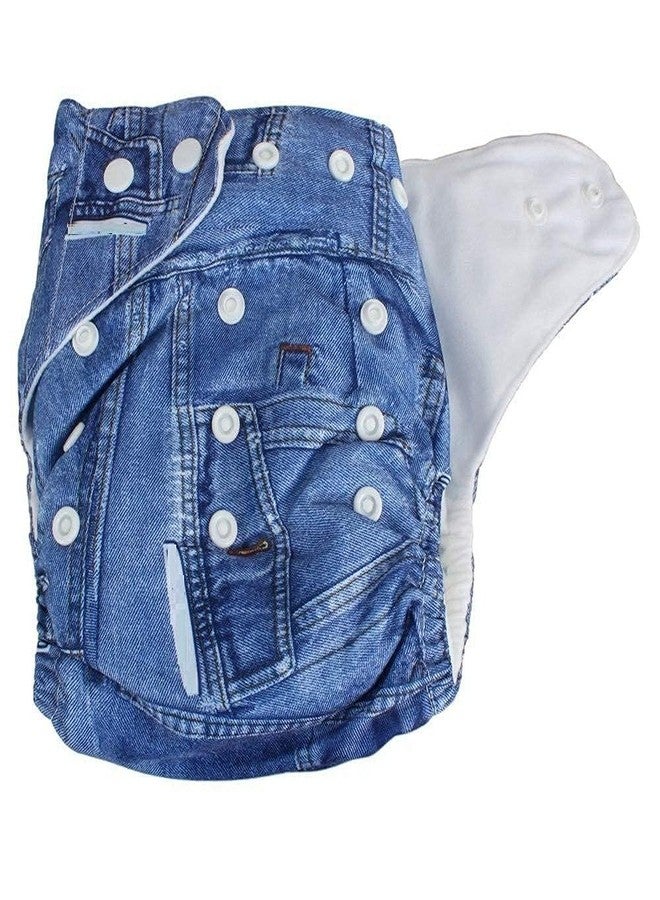 Miracle Moms Reusable Cloth Diaper With Microfiber Insert Adjustable Waist & Height with snap Buttons, Absorbent Insert- Denim Print Cotton Cloth Nappies (Pack of 2 Diaper + 2 Inserts) - Image 2