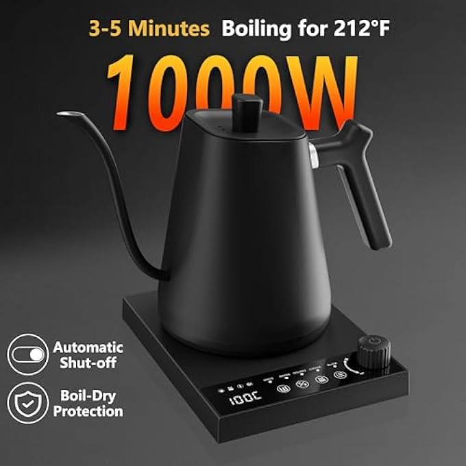 ibsun Gooseneck Coffee Kettle V60 1 Temperature Control Stainless Steel Inner Quick Heating For Pour Over Coffee Brew Tea Electric Boil Hot Water 1000W06L - Image 4
