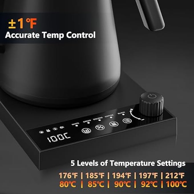 ibsun Gooseneck Coffee Kettle V60 1 Temperature Control Stainless Steel Inner Quick Heating For Pour Over Coffee Brew Tea Electric Boil Hot Water 1000W06L - Image 3