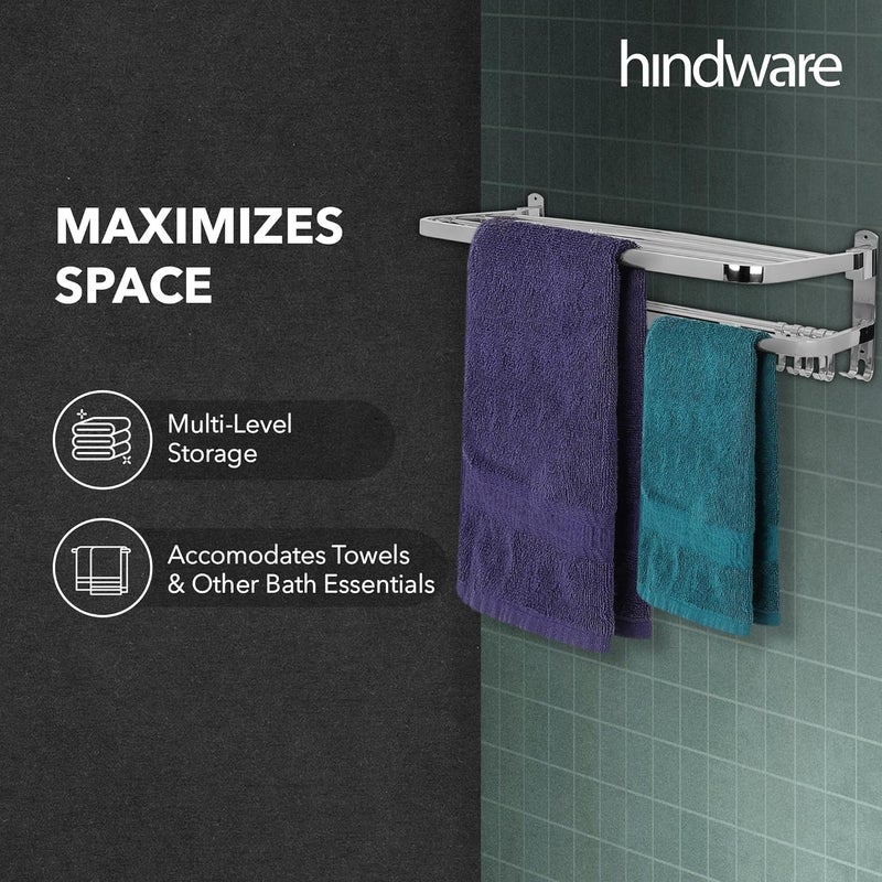 Hindware Bathroom Accessories-Stainless Steel 304 Grade Folding Towel Rack for Bathroom - Image 3