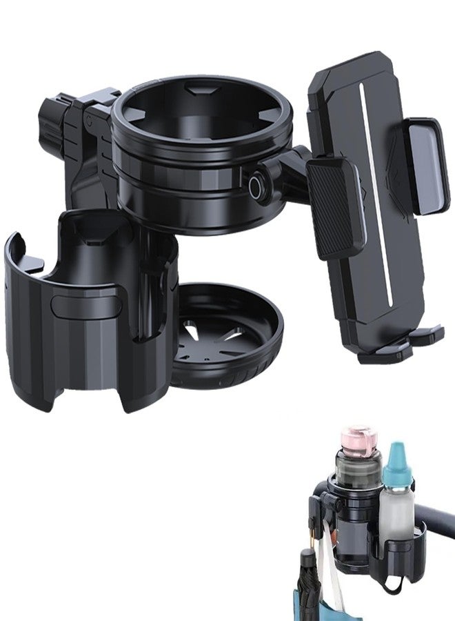Elecphbo 4-in-1 Universal Stroller Cup Holder - Adjustable Single/Double Cup & Phone Holder, 360° Rotatable, Anti-Slip Silicone Grip, Spill-Proof Design for Baby Strollers, bicycles,Wheelchairs, Shopping Carts - Image 1