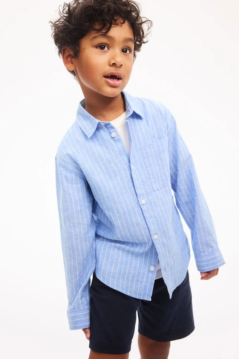 اتش اند ام قميص من مزيج الكتان