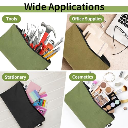 Coidea 3 Pack Tool Bag Zipper Pouch, Premium Tool Pouch, Utility Multipurpose Storage Organizer Tool Pouches with Carabiner Metal Zipper for Tools, Stationary, Pencil Pouch (3 Pack, Tan, Navy Green, Black) - Image 5