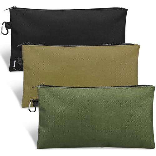 Coidea 3 Pack Tool Bag Zipper Pouch, Premium Tool Pouch, Utility Multipurpose Storage Organizer Tool Pouches with Carabiner Metal Zipper for Tools, Stationary, Pencil Pouch (3 Pack, Tan, Navy Green, Black) - Image 1