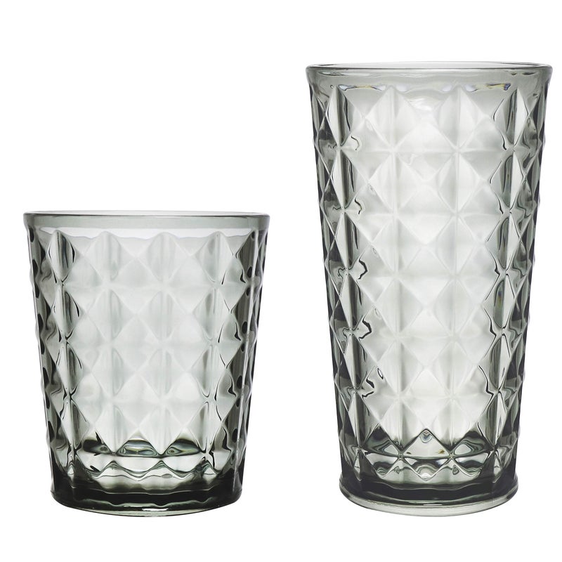 KLIFA CUPID 16  21 ounce Set of 8 Acrylic Drinking Glasses Tumbler Highball Glass Set BPAFree Stackable Plastic Drinkware Dishwasher Safe GrayBlack