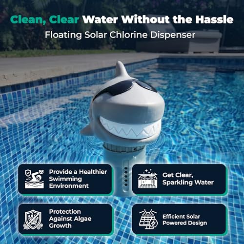 GAME Solar Light-Up Floating Pool Chlorine Dispenser – Shark Design, Adjustable Control Ring, Holds Up to 3 x 3” Chlorine Tablets, for Above-Ground & In-Ground Pools - Image 2