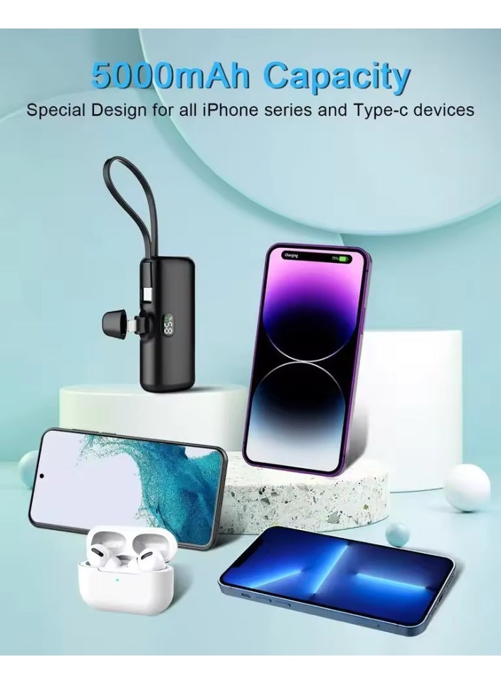 حقل سومر شاحن متنقل صغير محمول مزود بشاشة LED، مزود بموصل مدمج لأجهزة iPhone وكابل من النوع C، وشاحن متنقل صغير الحجم مناسب للسفر، متوافق مع أجهزة iPhone وأجهزة USB-C. - Image 2