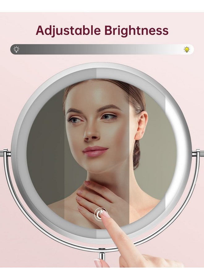 Gospire - 8 Inch Lighted Makeup Mirror 1X/10X Magnifying Led Makeup Mirror 3 Color Dimmable Lighting Modes Rechargeable Cordless Cosmetic Mirror With Touch Control Vanity Mirror 360° Rotation (Chrome) - Image 1