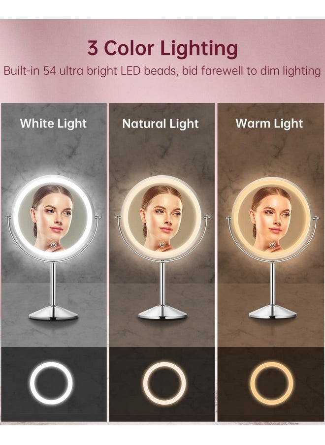 Gospire - 8 Inch Lighted Makeup Mirror 1X/10X Magnifying Led Makeup Mirror 3 Color Dimmable Lighting Modes Rechargeable Cordless Cosmetic Mirror With Touch Control Vanity Mirror 360° Rotation (Chrome) - Image 1