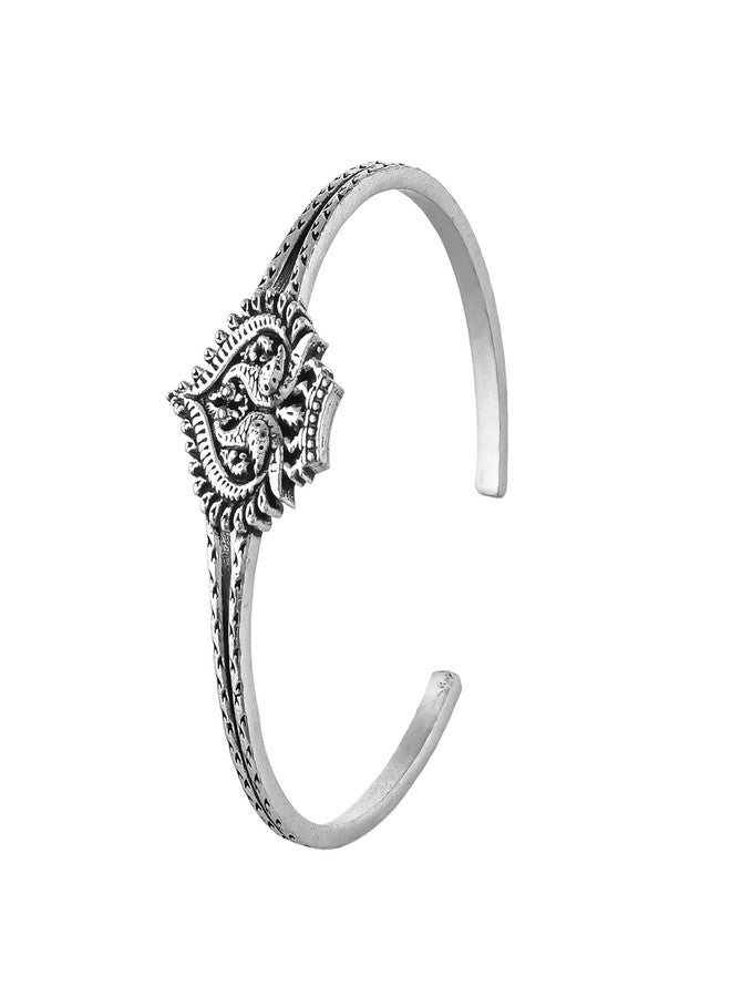 VOYLLA Avalyn Cuff Oxidised Bangle for Women Traditional Ethnic Kada Statement Wrist Jewellery Anti Tarnish Womens Day Gift For Wife Sister Girlfriend | Morni - Image 2