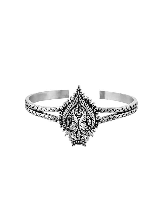 VOYLLA Avalyn Cuff Oxidised Bangle for Women Traditional Ethnic Kada Statement Wrist Jewellery Anti Tarnish Womens Day Gift For Wife Sister Girlfriend | Morni - Image 3