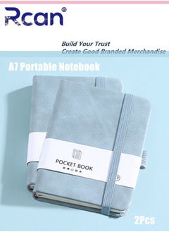 Rcan 2 Pcs A7 Notebooks Pu Leather Hard Cover Elastic Band Mini Portable Thickened Notepad Memo Travel Diary Pocket Horizontal Line Small Book Suitable for Business Office School Students Family Writing  - Image 1