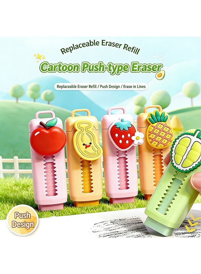MXN 6 Pcs Cute Fruit Retractable Erasers Sliding Eraser Push-Pull Eraser with Replaceable Refill for Kids School Supplies - Image 4