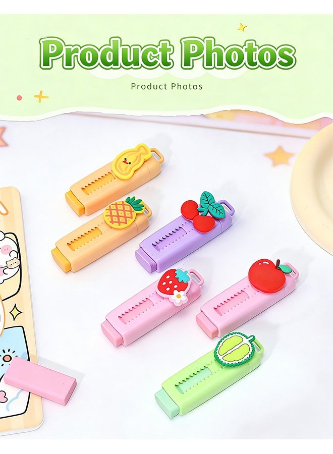 MXN 6 Pcs Cute Fruit Retractable Erasers Sliding Eraser Push-Pull Eraser with Replaceable Refill for Kids School Supplies - Image 3