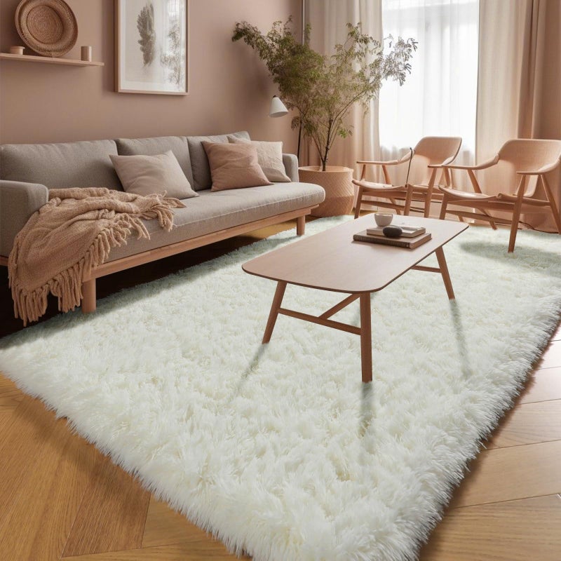 باجيسوفي Pagisofe Fluffy Shag Area Rugs لغرفة نوم غرفة المعيشة كريمة أبيض فائق النعومة السجاد أشعث فتيات للفتيات الفتيان غرفة نوم داخلية 4x6 سجادة السرير الأطفال - Image 5