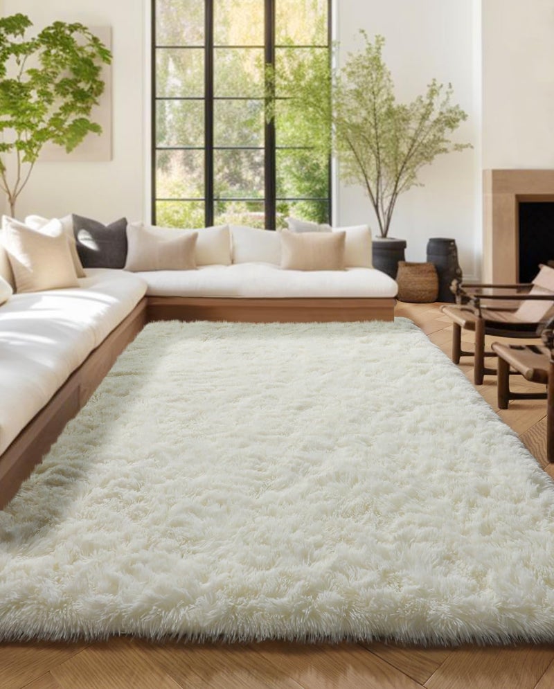 باجيسوفي Pagisofe Fluffy Shag Area Rugs لغرفة نوم غرفة المعيشة كريمة أبيض فائق النعومة السجاد أشعث فتيات للفتيات الفتيان غرفة نوم داخلية 4x6 سجادة السرير الأطفال - Image 4