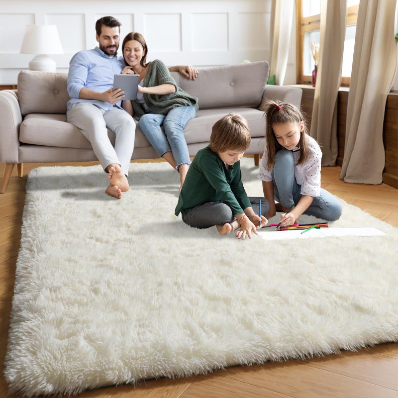 باجيسوفي Pagisofe Fluffy Shag Area Rugs لغرفة نوم غرفة المعيشة كريمة أبيض فائق النعومة السجاد أشعث فتيات للفتيات الفتيان غرفة نوم داخلية 4x6 سجادة السرير الأطفال - Image 3