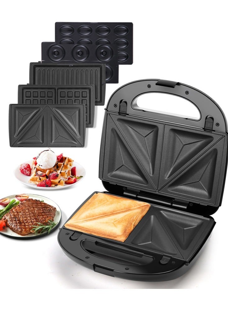 Winning Star 5 in 1 Electric Sandwich Maker, Panini Press Grill,  Waffle Iron, Donuts Maker, Nuts Maker Set with Removable Non-Stick Plates, Multi-Snack Maker Perfect for Cooking Grilled Cheese, Burgers, Steaks and Snacks - Image 2