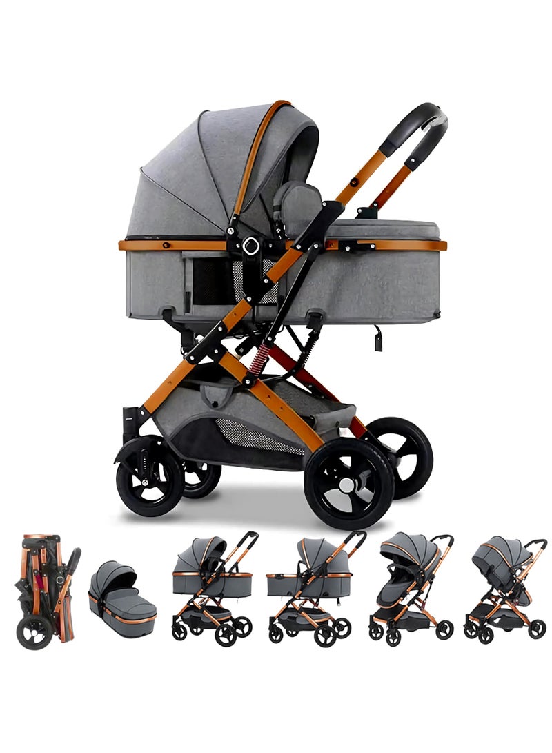 Nexso 2-in-1 Convertible Grey Baby Stroller | Lightweight Travel Stroller with Reversible Seat, UV Canopy, Rubber Wheels, Shock Absorption, One-Hand Fold & 5-Point Harness – Strollers & Prams - Image 1