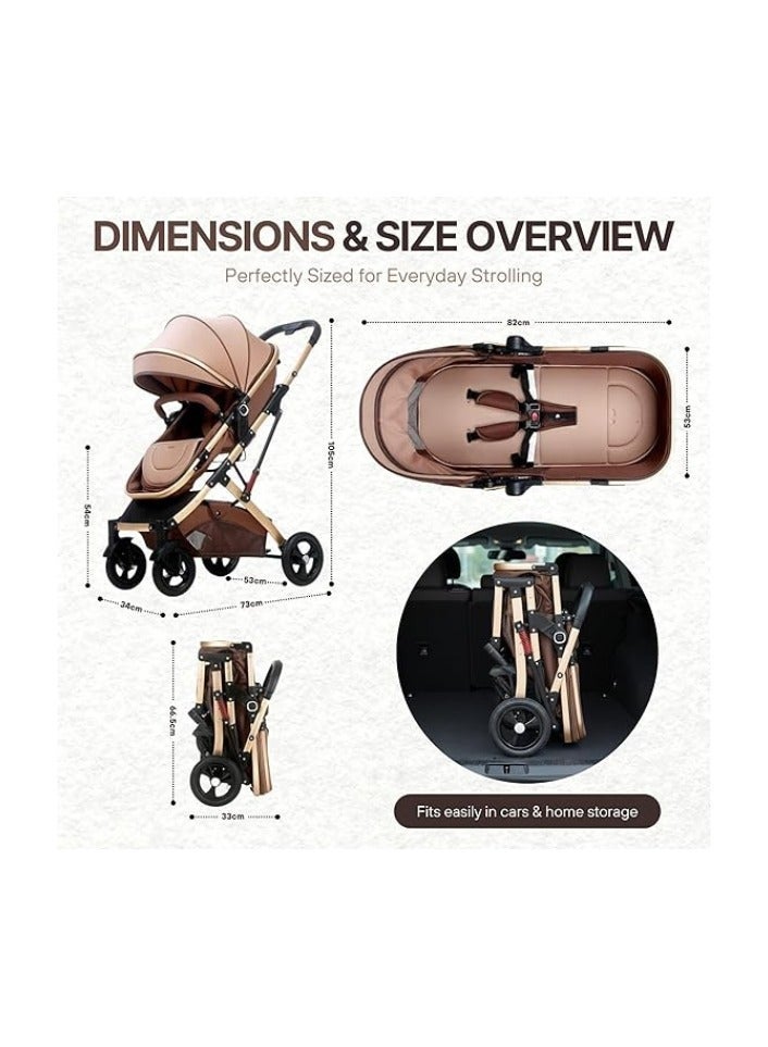 Nexso 2-in-1 Convertible Brown Baby Stroller | Lightweight Travel Stroller with Reversible Seat, UV Canopy, Rubber Wheels, Shock Absorption, One-Hand Fold & 5-Point Harness – Strollers & Prams - Image 2