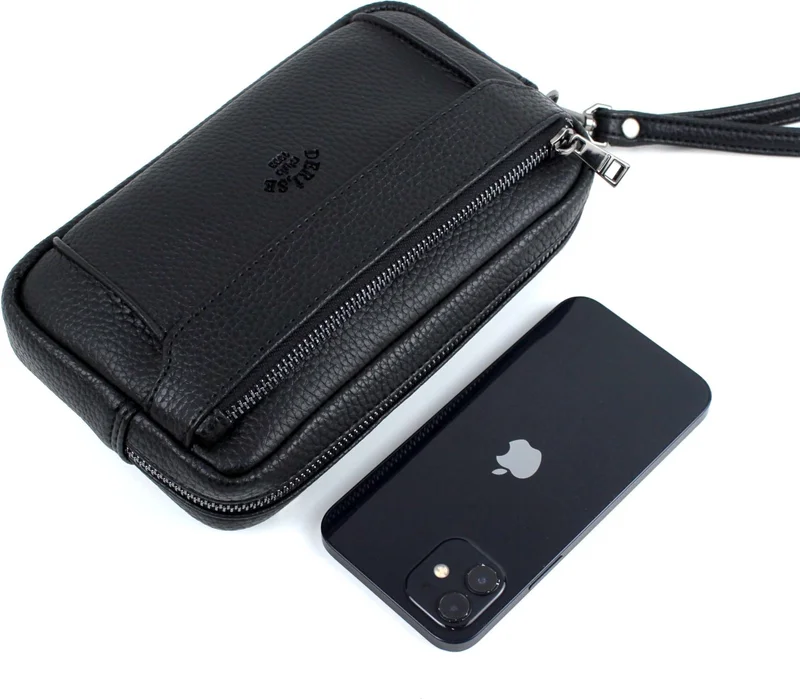 Derise Club Men's Black Luxury Clutch and Bracelet Belt Portfolio Clutch Bag
