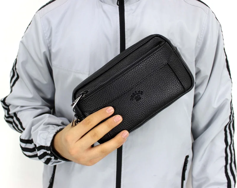 Derise Club Men's Black Luxury Clutch and Bracelet Belt Portfolio Clutch Bag