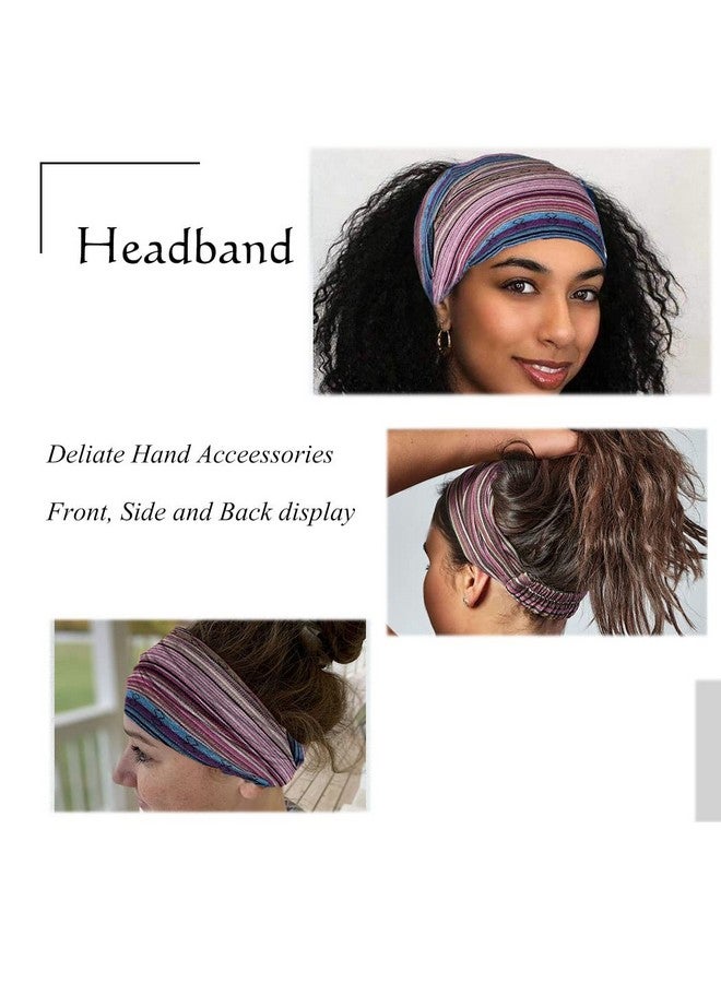 CAKURE Boho Wide Headbands African Head Wraps Stretchy Hairbands Stripe Turban Head Bands For Women And Girls Pack Of 3 (Set1) - Image 3
