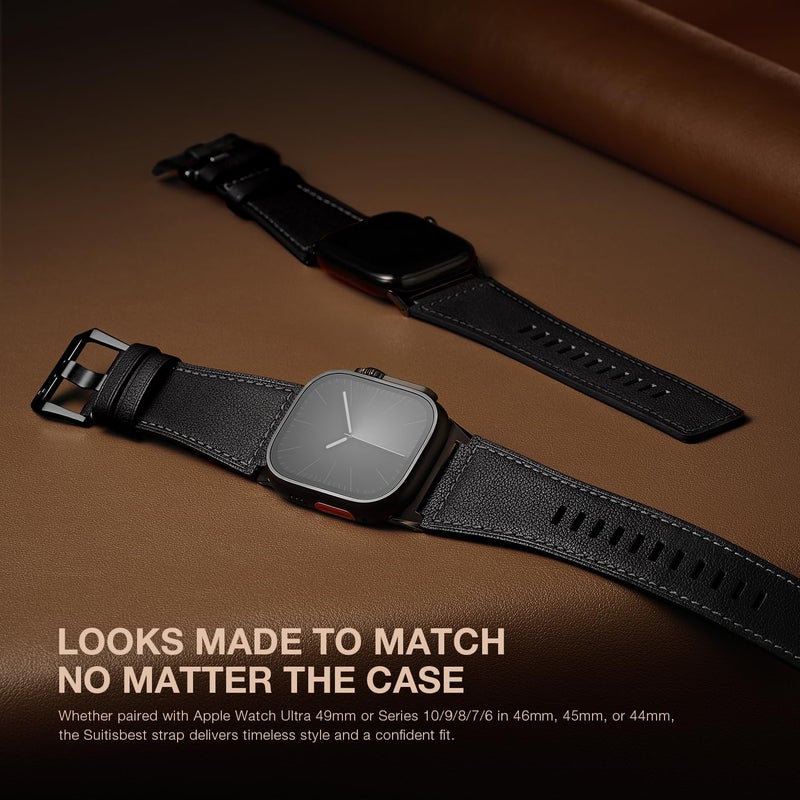 Suitisbest أشرطة جلدية Suitisbest متوافقة مع ساعة آبل ألترا 49mm 46mm 45mm 44mm 42mm، حزام استبدال من جلد العجل الأصلي يناسب الرجال iWatch سلسلة 11 10 9 8 7 6 5 4 3، SE 3 2 1، ألترا 3 2 1 - Image 5