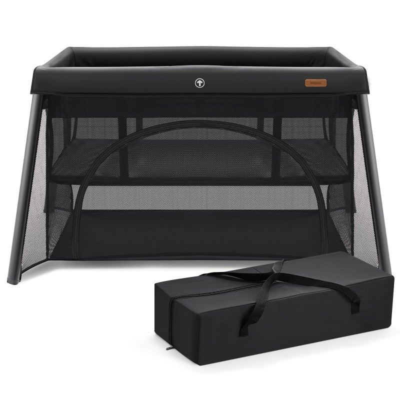 HARPPA Travel Crib, Lightweight Portable Crib Requires No Assembly, Foldable Pack and Play for Baby and Toddlers, Compact Play Yard with Bed,Black - Image 1