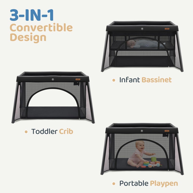HARPPA Travel Crib, Lightweight Portable Crib Requires No Assembly, Foldable Pack and Play for Baby and Toddlers, Compact Play Yard with Bed,Black - Image 3