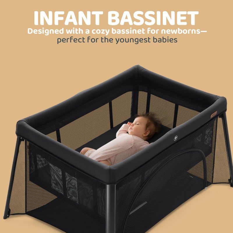 HARPPA Travel Crib, Lightweight Portable Crib Requires No Assembly, Foldable Pack and Play for Baby and Toddlers, Compact Play Yard with Bed,Black - Image 4