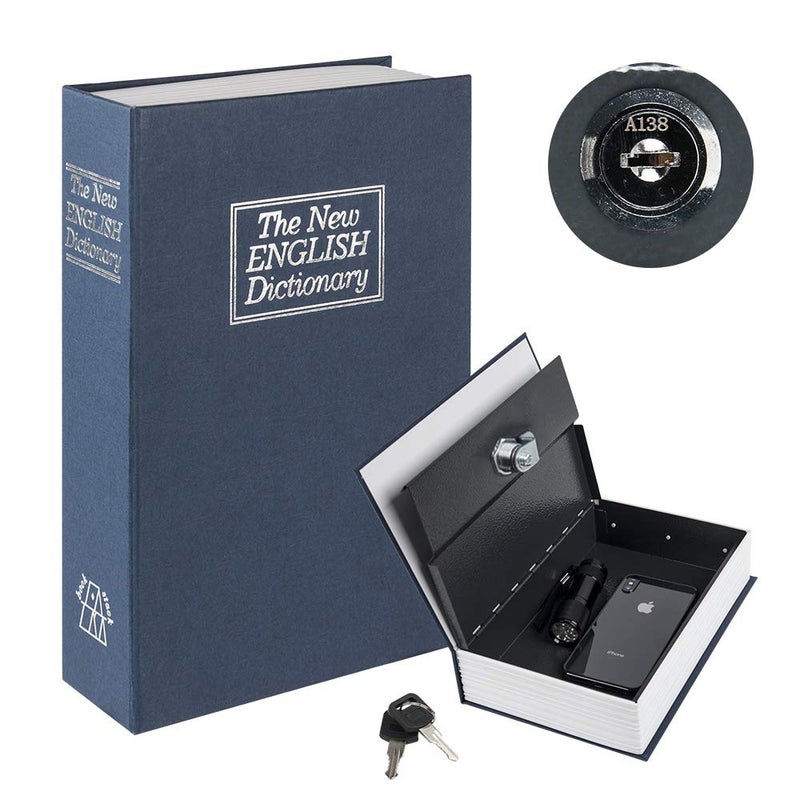 KYODOLED صندوق أمان كتاب KYODOLED مع قفل مفتاح محمول صندوق أمان معدني قاموس كتاب أمان مخفي 95 x 61 x 2 2 بحري كبير - Image 1