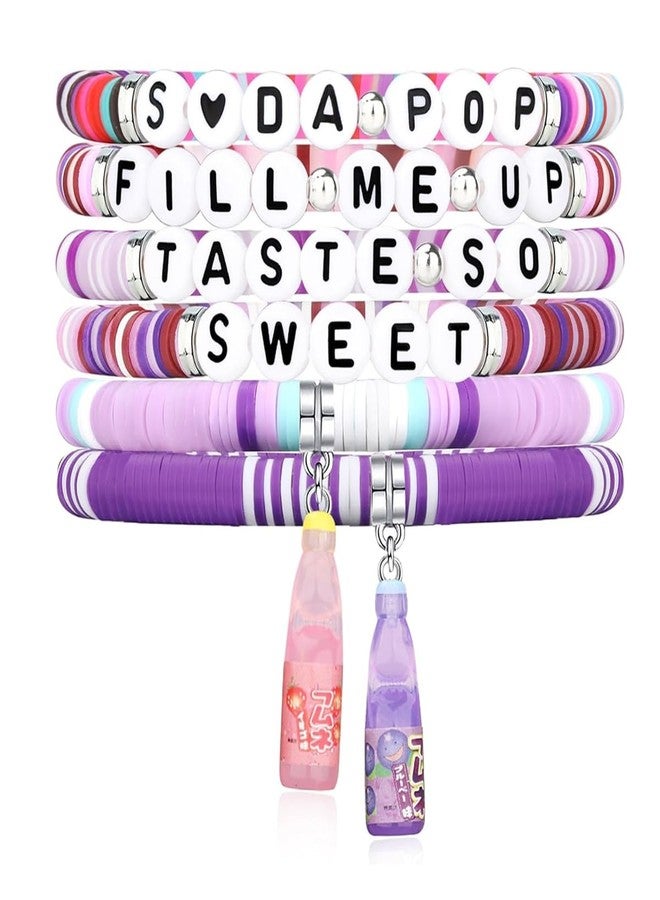 Fancyku® 6Pcs Bracelets for Women Girls K-Pop Clay Beads Bracelet Sets Colorful Letters Stretch Bracelets with Cute Bottle Charms Friendship Concert Jewelry Gift for Fans, Sister, Friends - Image 1