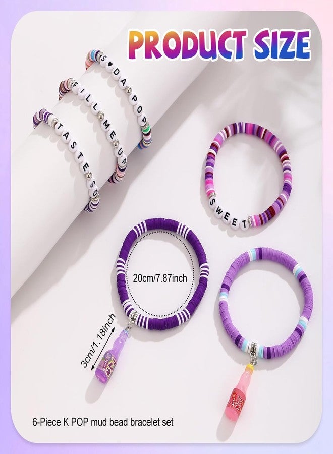 Fancyku® 6Pcs Bracelets for Women Girls K-Pop Clay Beads Bracelet Sets Colorful Letters Stretch Bracelets with Cute Bottle Charms Friendship Concert Jewelry Gift for Fans, Sister, Friends - Image 2