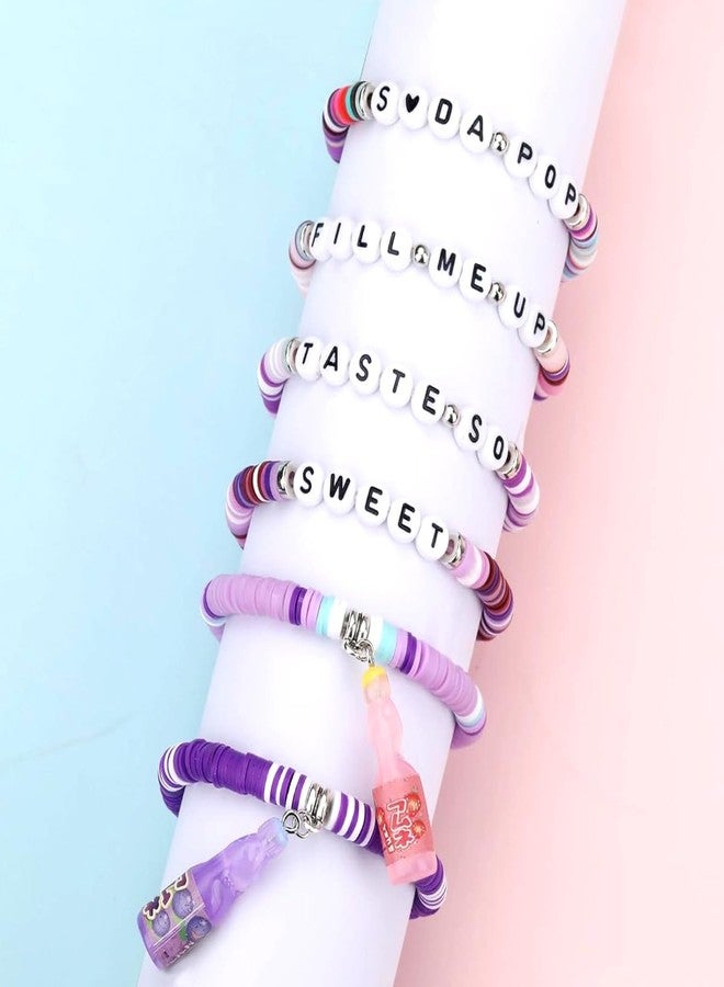 Fancyku® 6Pcs Bracelets for Women Girls K-Pop Clay Beads Bracelet Sets Colorful Letters Stretch Bracelets with Cute Bottle Charms Friendship Concert Jewelry Gift for Fans, Sister, Friends - Image 4