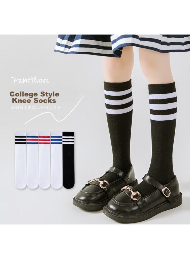 Cotton Thirteen Mianshisan جوارب أطفال، جوارب طويلة للخريف والشتاء، جوارب بنات ، جوارب طويلة للأطفال الأكبر سناً، 5 أزواج - Image 4