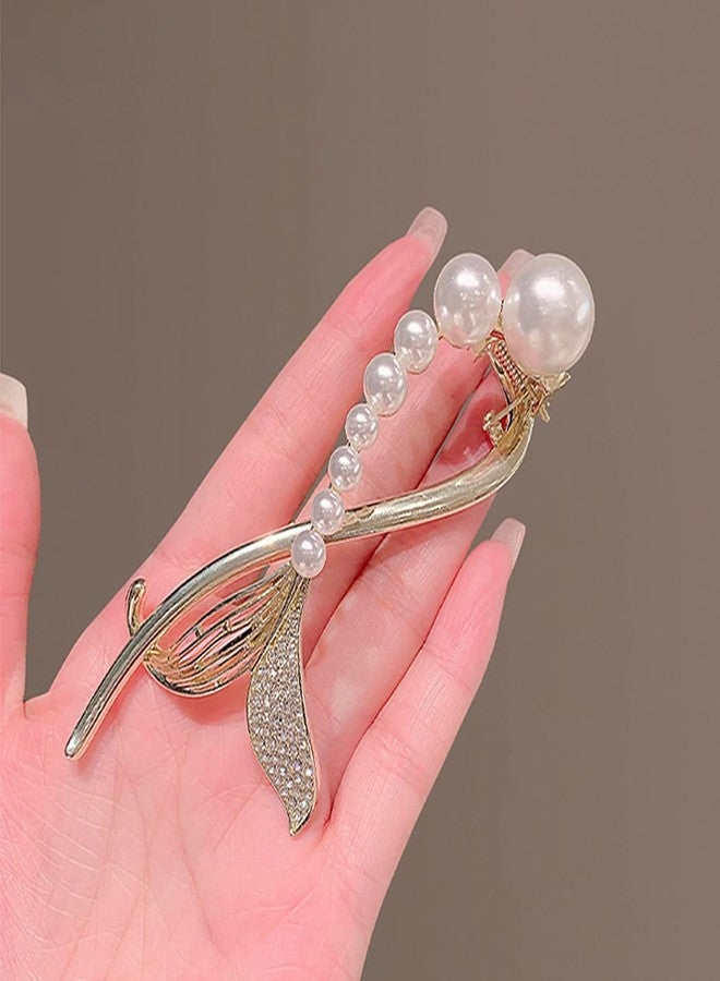 Sinide Rhinestone Pearl Hair Clips, 2 Pack Metal Hair Barrette Jaw for Thin Thick Curly Hair Non-Slip Hair Claws Hair Accessories for Women, Lady, Girls, Ponytail Maker Holder Grip Hair Clamp Clasp Clip - Image 4