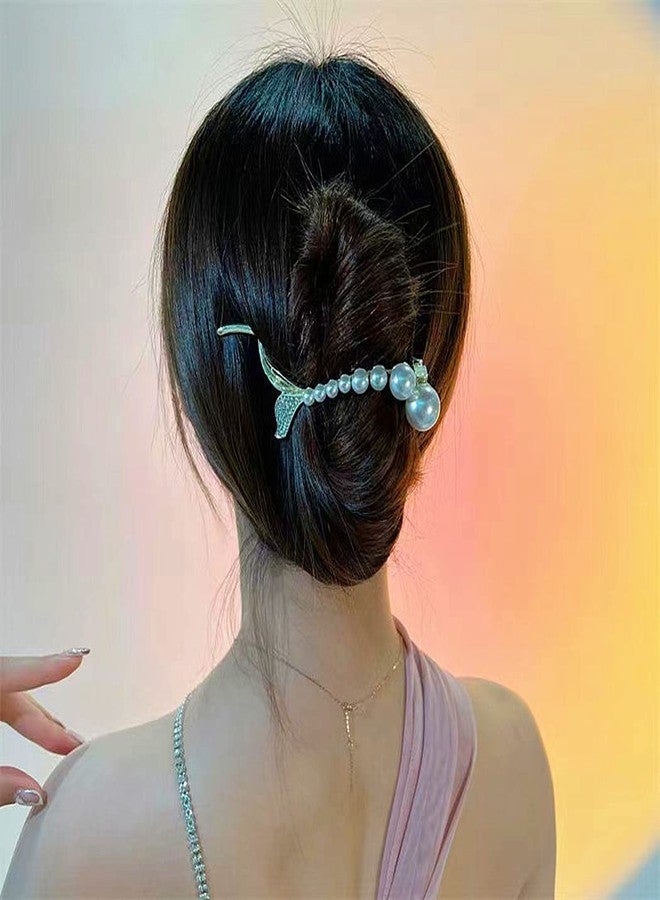 Sinide Rhinestone Pearl Hair Clips, 2 Pack Metal Hair Barrette Jaw for Thin Thick Curly Hair Non-Slip Hair Claws Hair Accessories for Women, Lady, Girls, Ponytail Maker Holder Grip Hair Clamp Clasp Clip - Image 5
