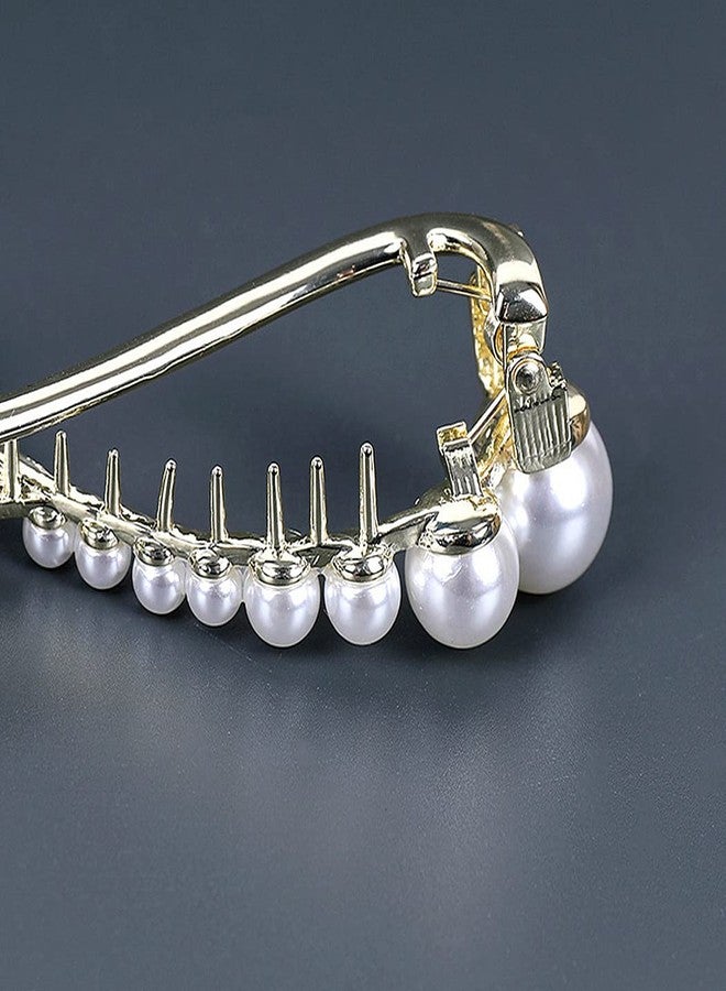 Sinide Rhinestone Pearl Hair Clips, 2 Pack Metal Hair Barrette Jaw for Thin Thick Curly Hair Non-Slip Hair Claws Hair Accessories for Women, Lady, Girls, Ponytail Maker Holder Grip Hair Clamp Clasp Clip - Image 3