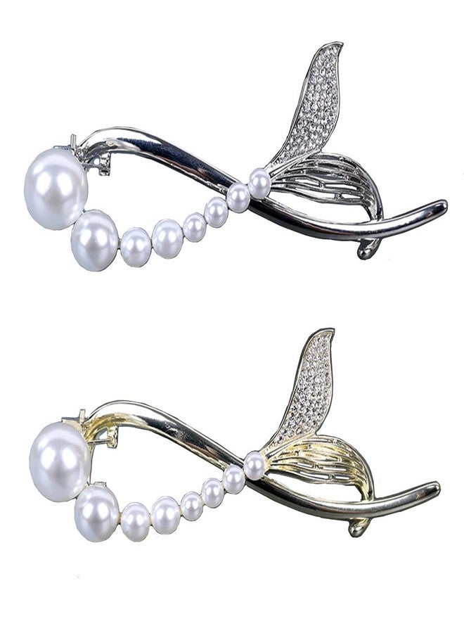 Sinide Rhinestone Pearl Hair Clips, 2 Pack Metal Hair Barrette Jaw for Thin Thick Curly Hair Non-Slip Hair Claws Hair Accessories for Women, Lady, Girls, Ponytail Maker Holder Grip Hair Clamp Clasp Clip - Image 1