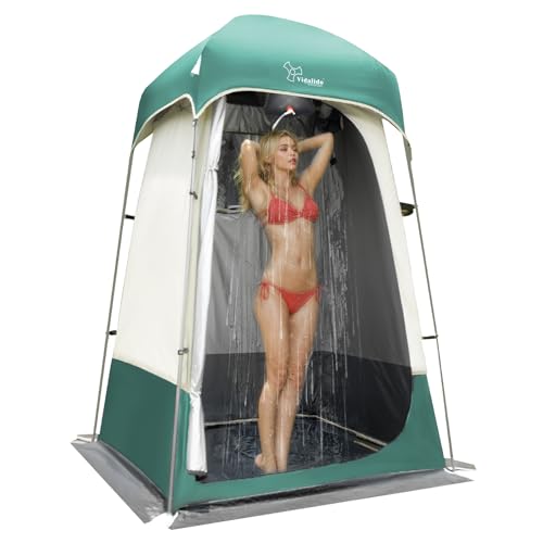 Vidalido Outdoor Shower Tent Changing Room Privacy Portable Camping Shelters (White+Green) - Image 1