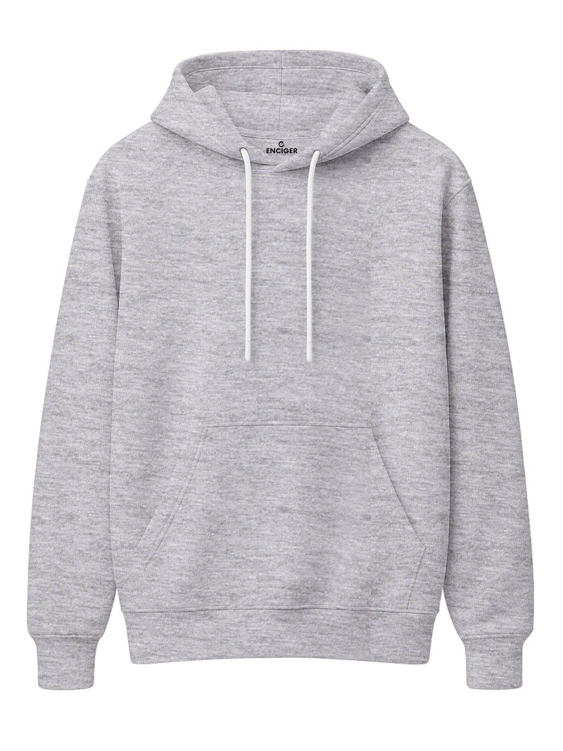 ENCIGER Men’s Solid Hoodie | 100% Cotton Fleece Warm Sweatshirt with Kangaroo Pocket & Adjustable Hood | Regular Fit Winter Wear for Men Grey, S - Image 1