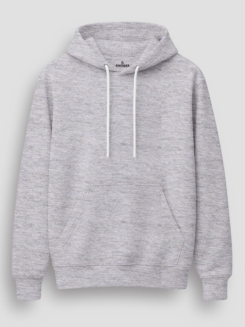 ENCIGER Men’s Solid Hoodie | 100% Cotton Fleece Warm Sweatshirt with Kangaroo Pocket & Adjustable Hood | Regular Fit Winter Wear for Men Grey, S - Image 2