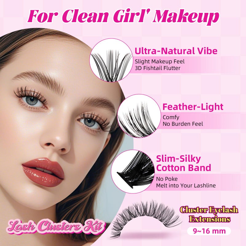 WLFRHD WLF Lash Clusters Kit 640 Pcs Lash Extension Kit Individual Lashes D Curl Clusters Eyelashes Extensions Kit with Lash Book Eyelash Bond and Seal Remover Tweezers Brush(Mix 9-16mm,30D+40D Kit) - Image 2