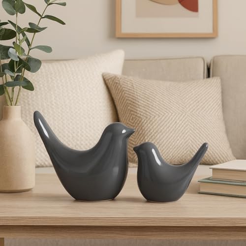 SRJANA Creative Grey Glossy Ceramic Birds Figurines Home Decorations Accessories Party (Pack of 2, Grey) - Image 5