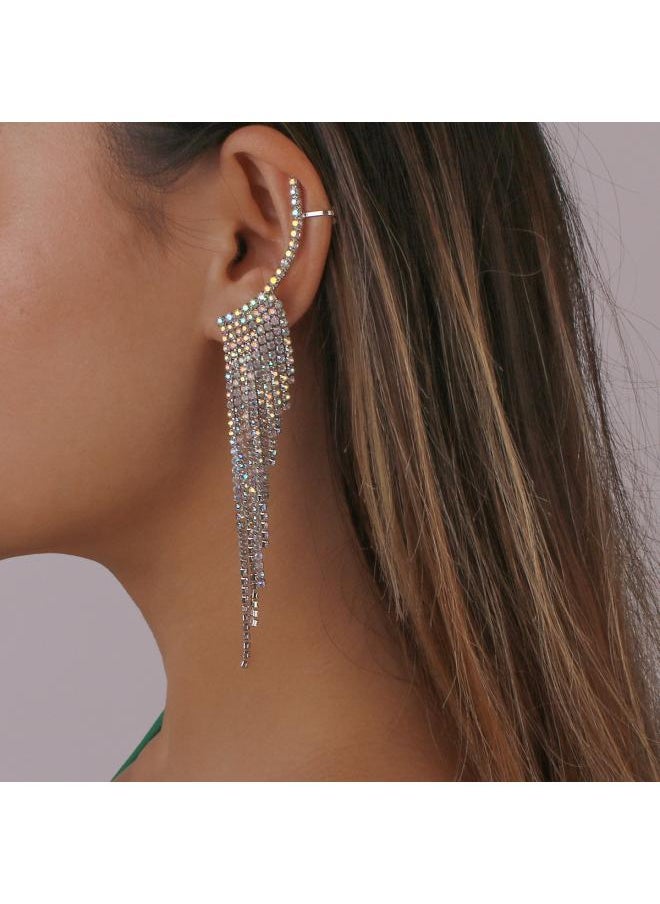 نيبمينينت E 0274 European And American Elegant Simple Popular Earrings Internet Tassel Rhinestone Ear Needle Geometric Banquet Exaggerated 