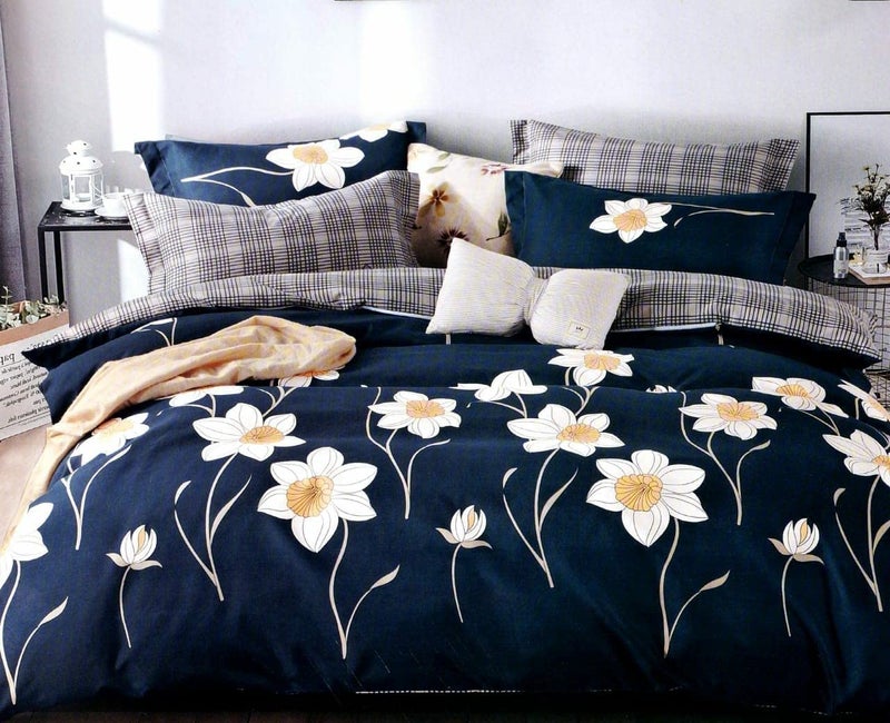 PRISCILLA 400 TC Super Soft Premium Glace Cotton King Size Comforter Set with 1 Matching Flat Bedsheet and 2 Pillow Covers Set of 4 Pieces AC Comforter SetDuvet for Double Bed Pattern 10 - Image 1